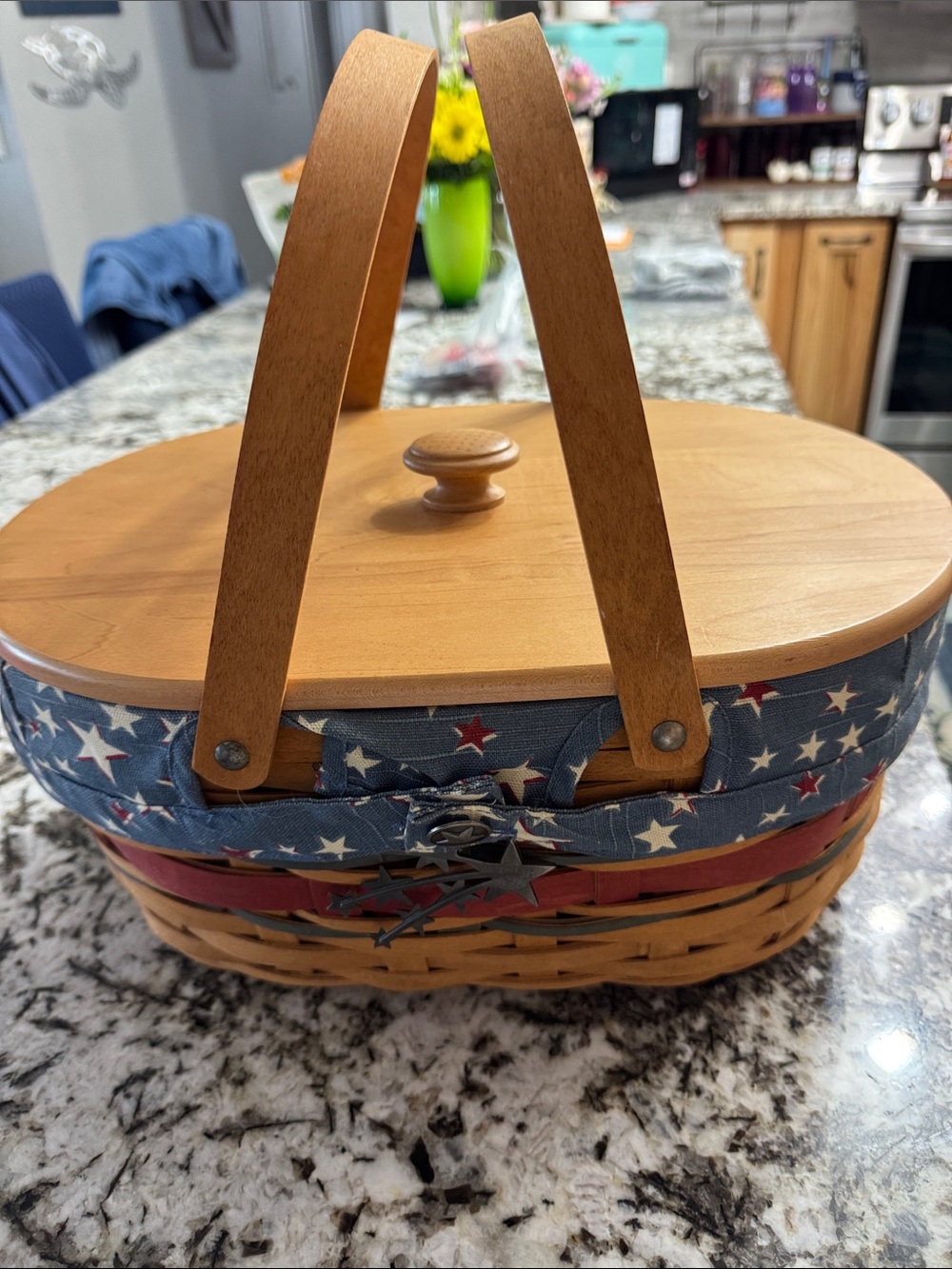 Longaberger Patriotic Star Woven Picnic Basket in Blue, Red, White